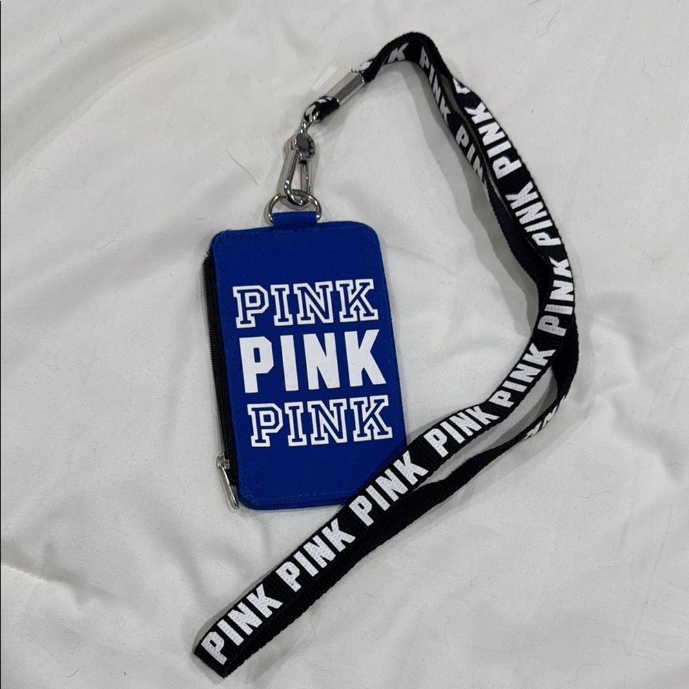 PINK Victoria's Secret Blue Wallet with Black Lanyard